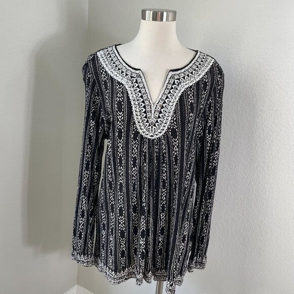 Lucky Brand Womens Plus 1X Embroidered Boho Tunic Top Long Sleeve Shirt - Picture 1 of 11
